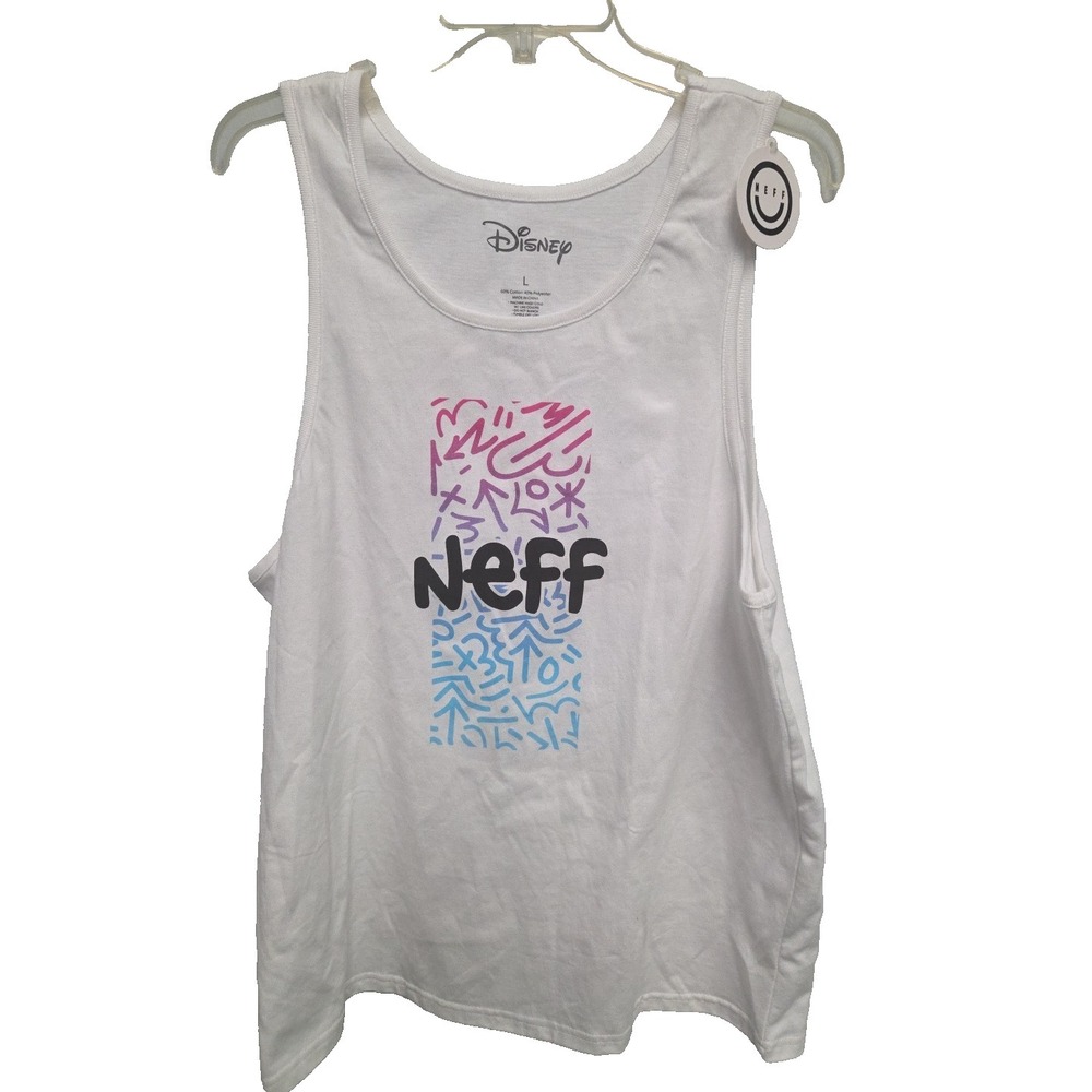 DISNEY Neff Mens ‎ MICKEY MOUSE SZ Lg White Tank Top Graphic Logo NWT